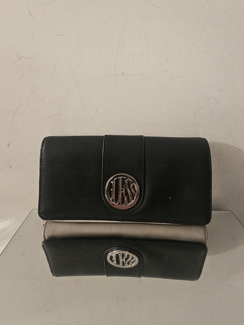 Guess Black Wallet with Gold Logo Accent